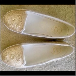 LIKE NEW Jack Rogers Glitter Gold Slides Boat Keds